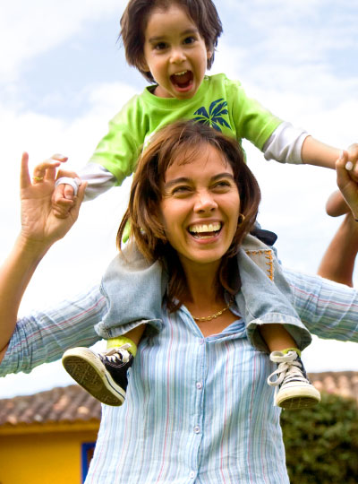 Mom and son playing